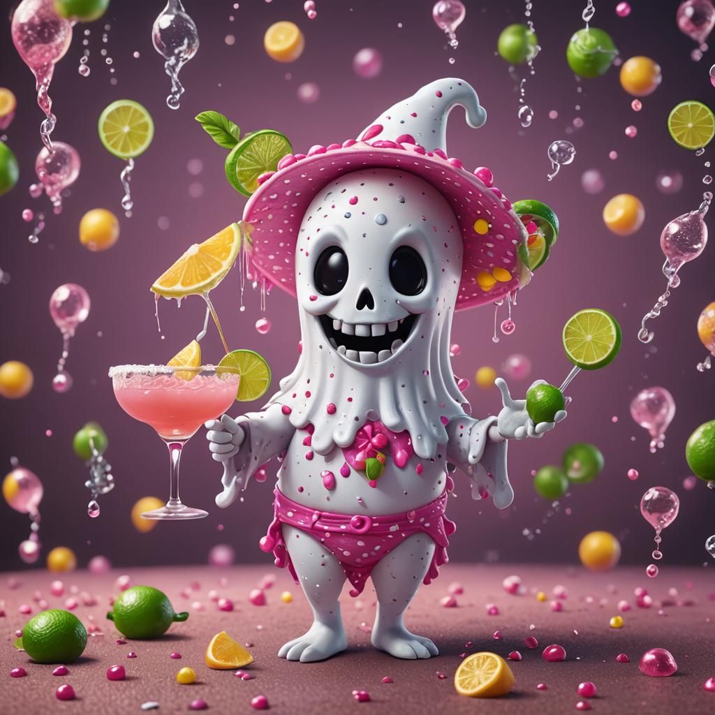 Cute Cartoon Ghost in Bikini with Margarita
