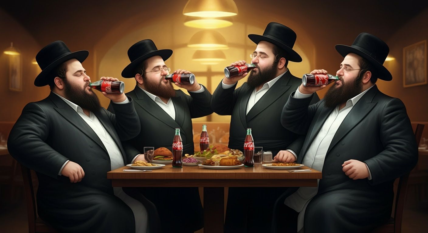 Hasidic Men Enjoying Meal: Digital Comic Illustration