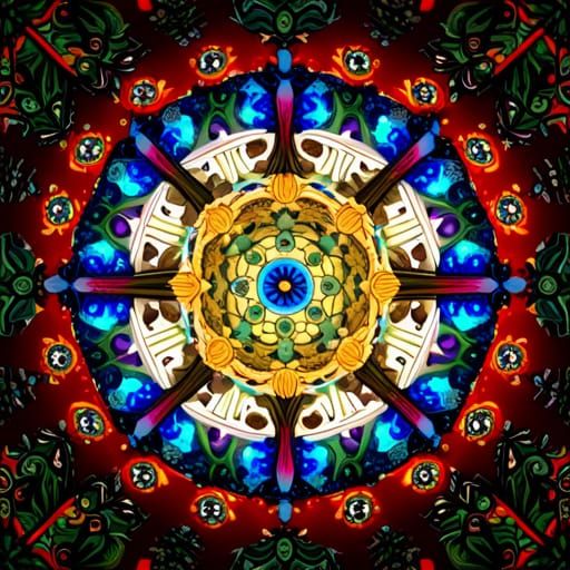 Vivid Mandala with Butterflies and Wild Animals