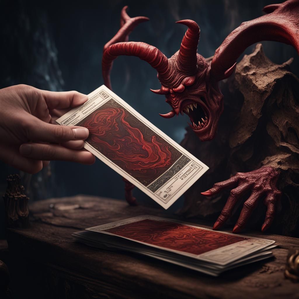 Devil Postcard in Hand: Detailed Fantasy Art