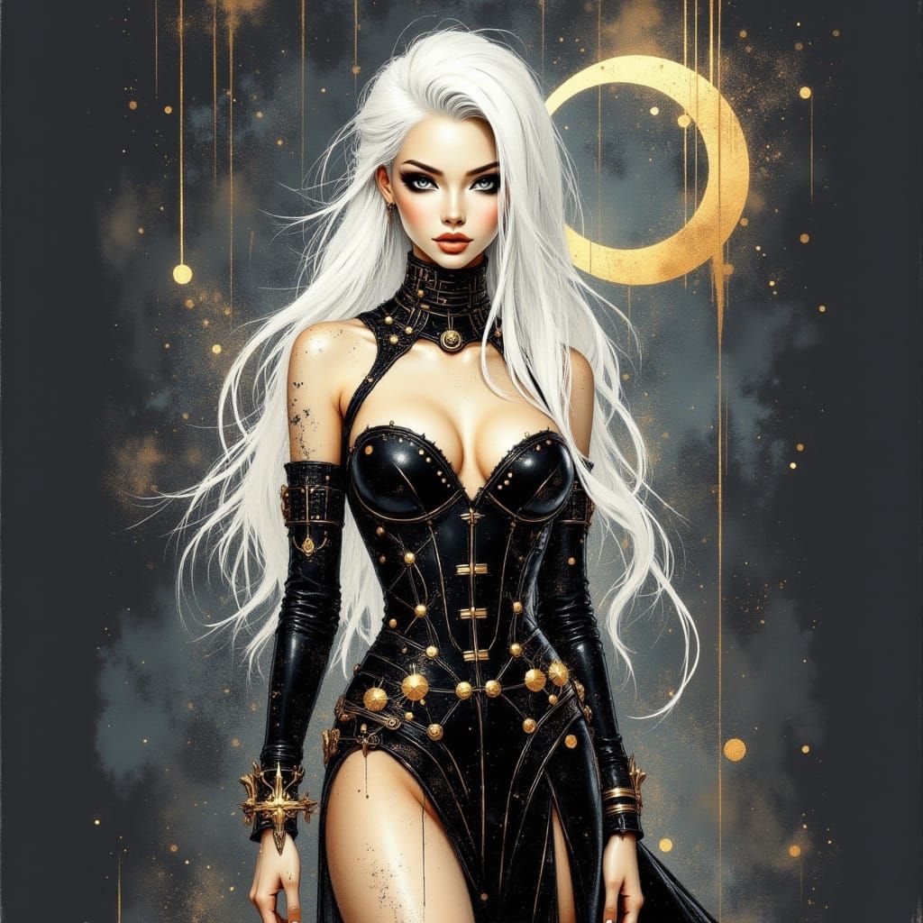 Elegant Futuristic Lady in Unique Corset, Anime Style