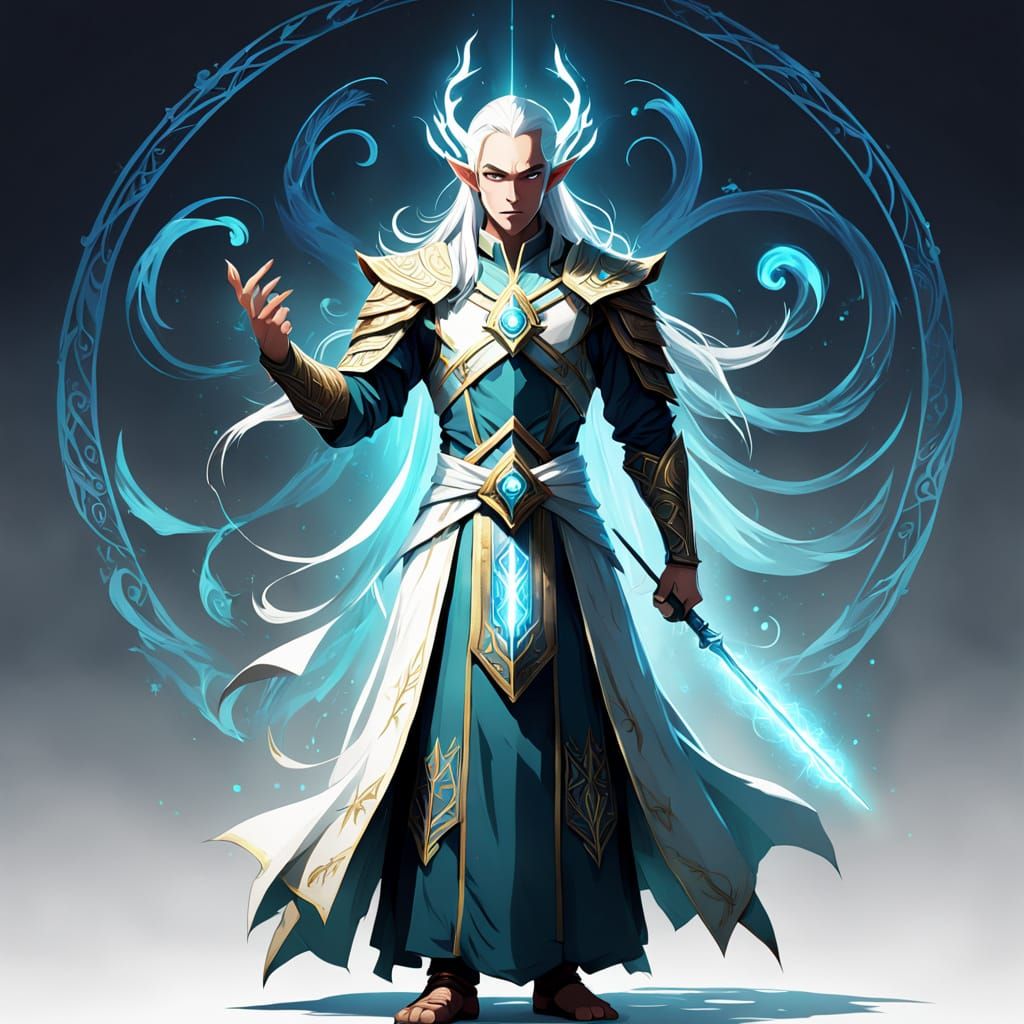 Elven Guru in Offensive Stance: Fantasy Game Asset