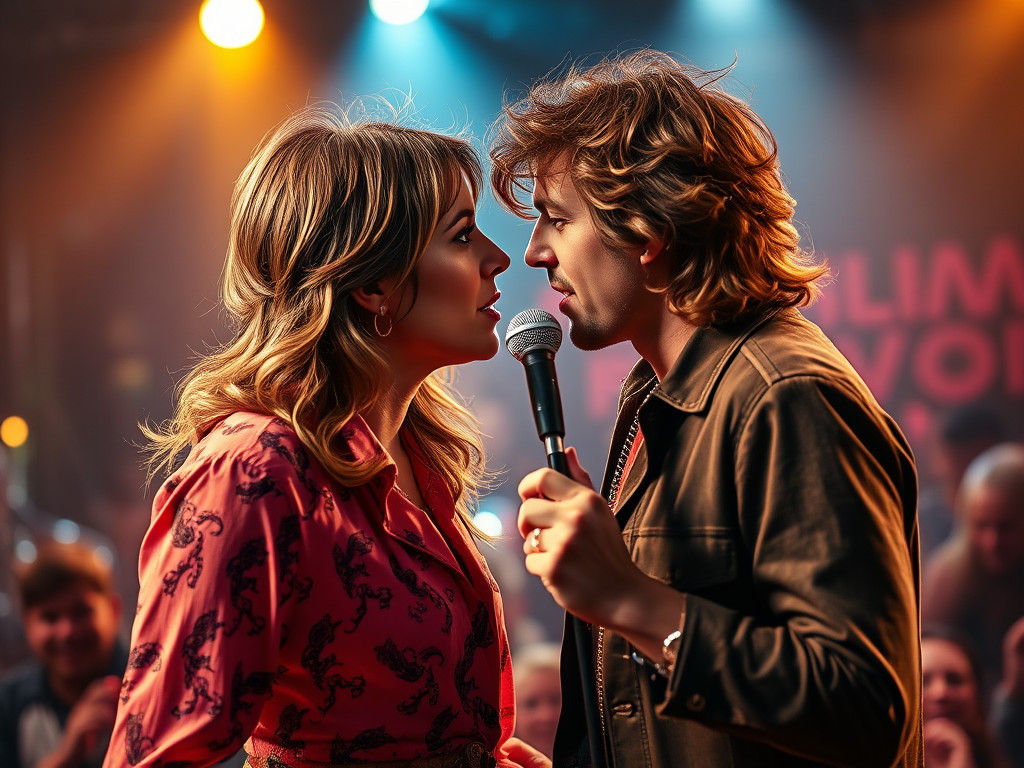 Rock Stars Singing Duet in Hyperrealistic Double Exposure