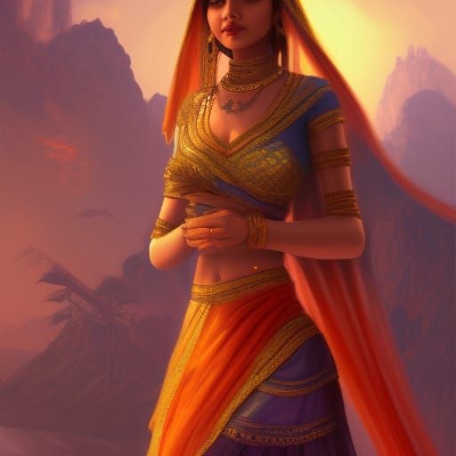 Beautiful Indian Girl in Detailed Matte Painting