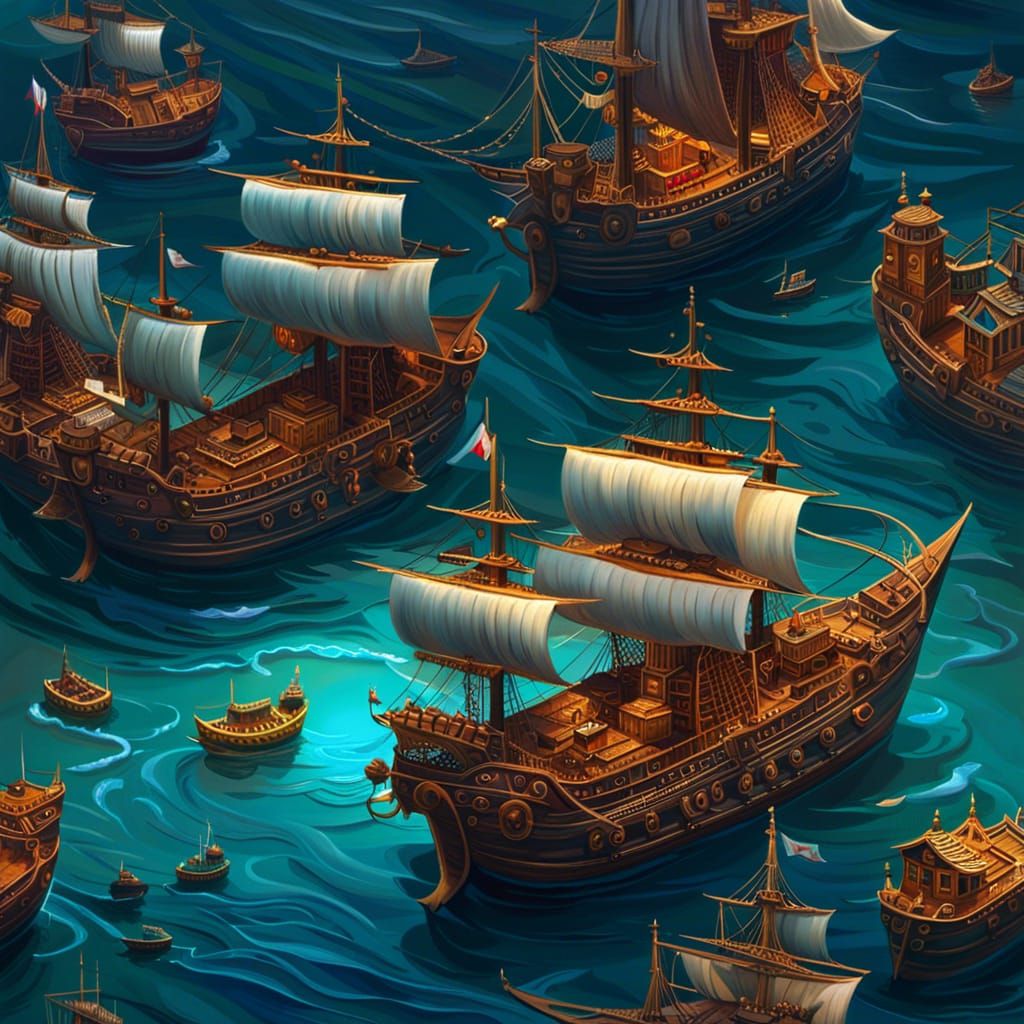 Ocean Ship Fantasy Painting Inspired by Henninger