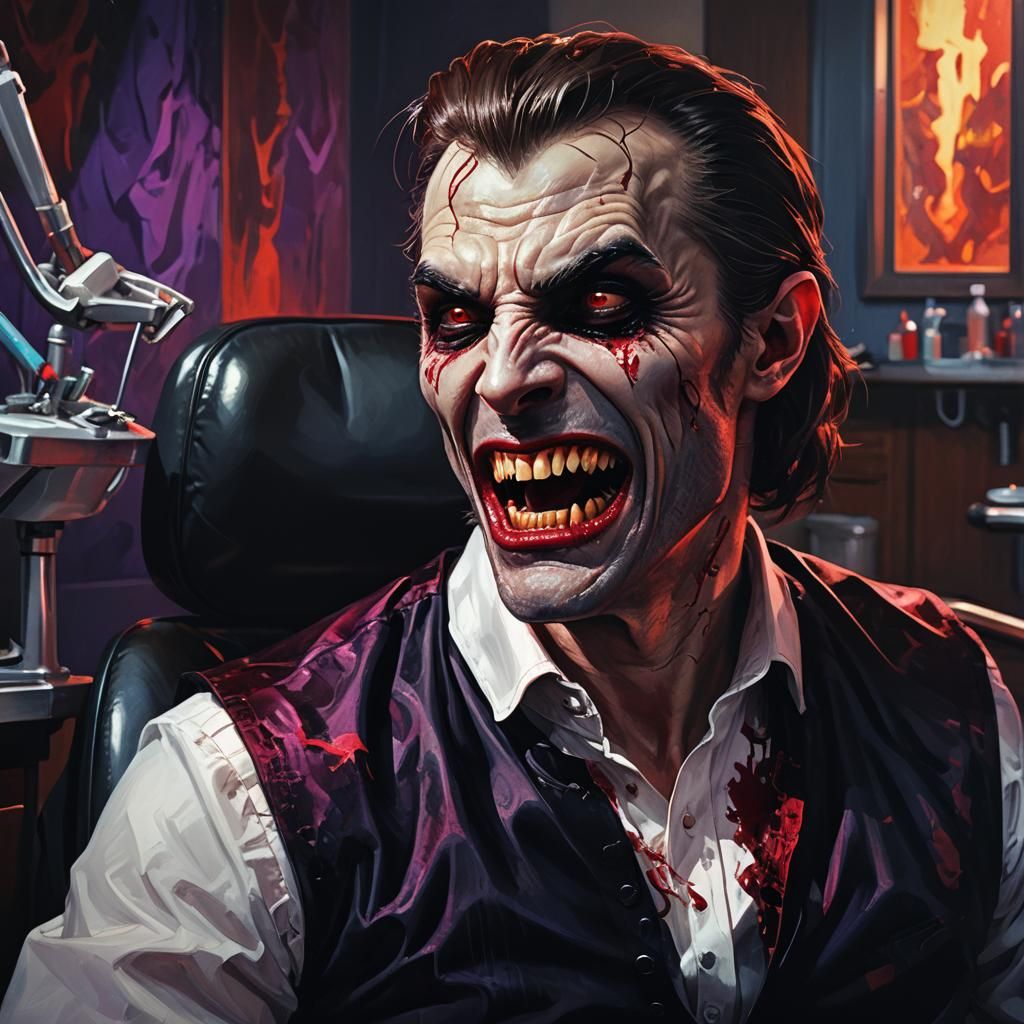 Vampire's Dental Appointment: Hyperrealistic Digital Art
