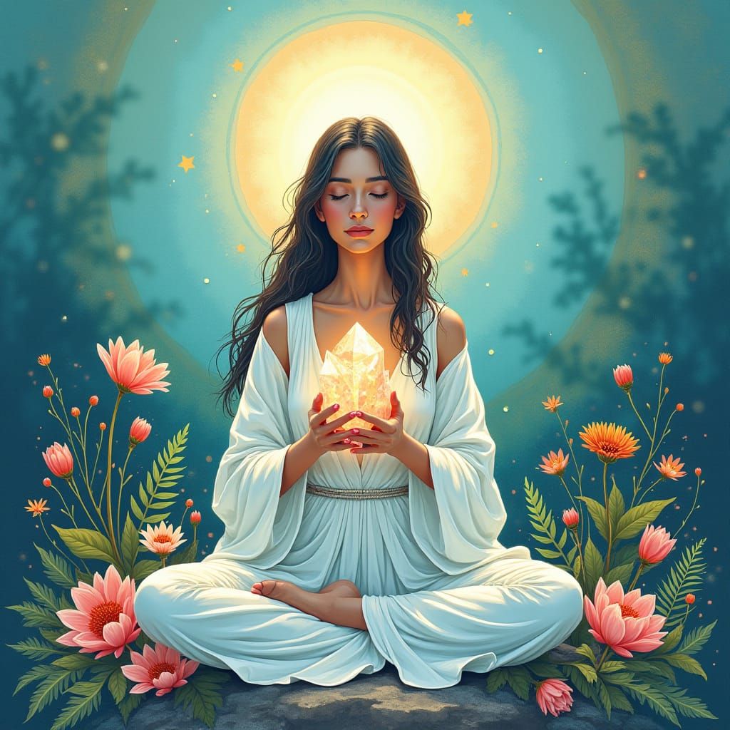 Divine Female in Yoga Pose, Fine Liner Art