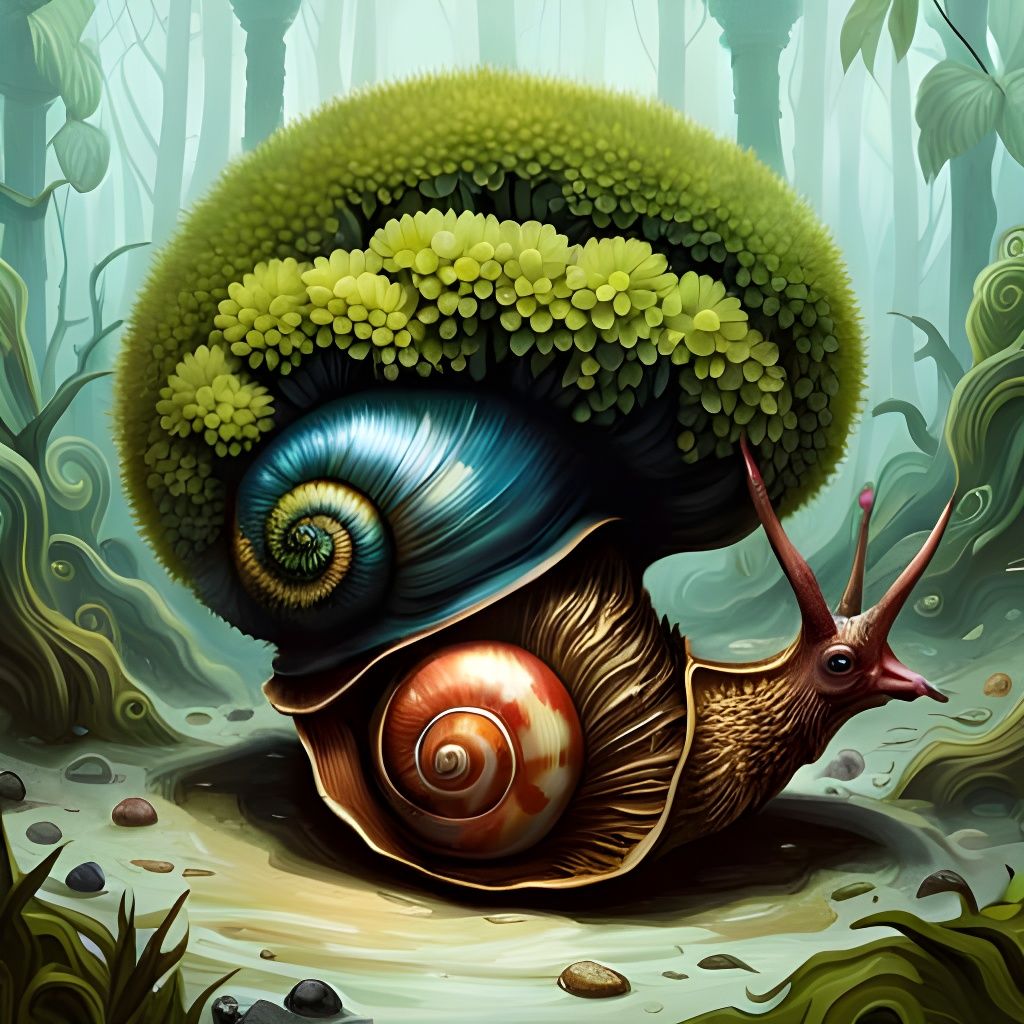 Cute Snail with House Shell, Fantasycore Artwork