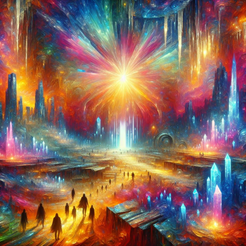 Mysterious Crystal Cave Interior: Impressionistic Oil Painti...