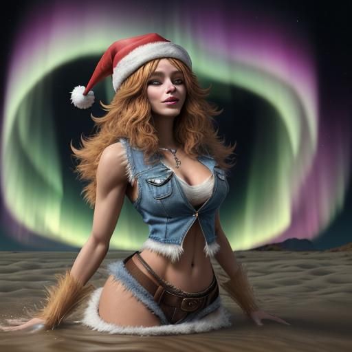 Furry Fox Sinking in Quicksand Under Aurora Borealis