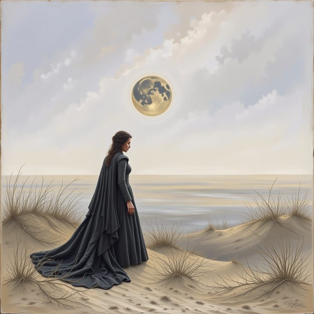 Woman Sitting Alone by a Dune Near a Spring