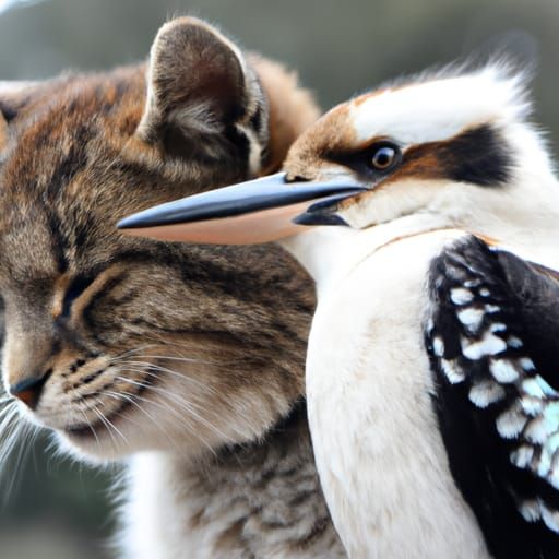 Kookaburra befriends a cat