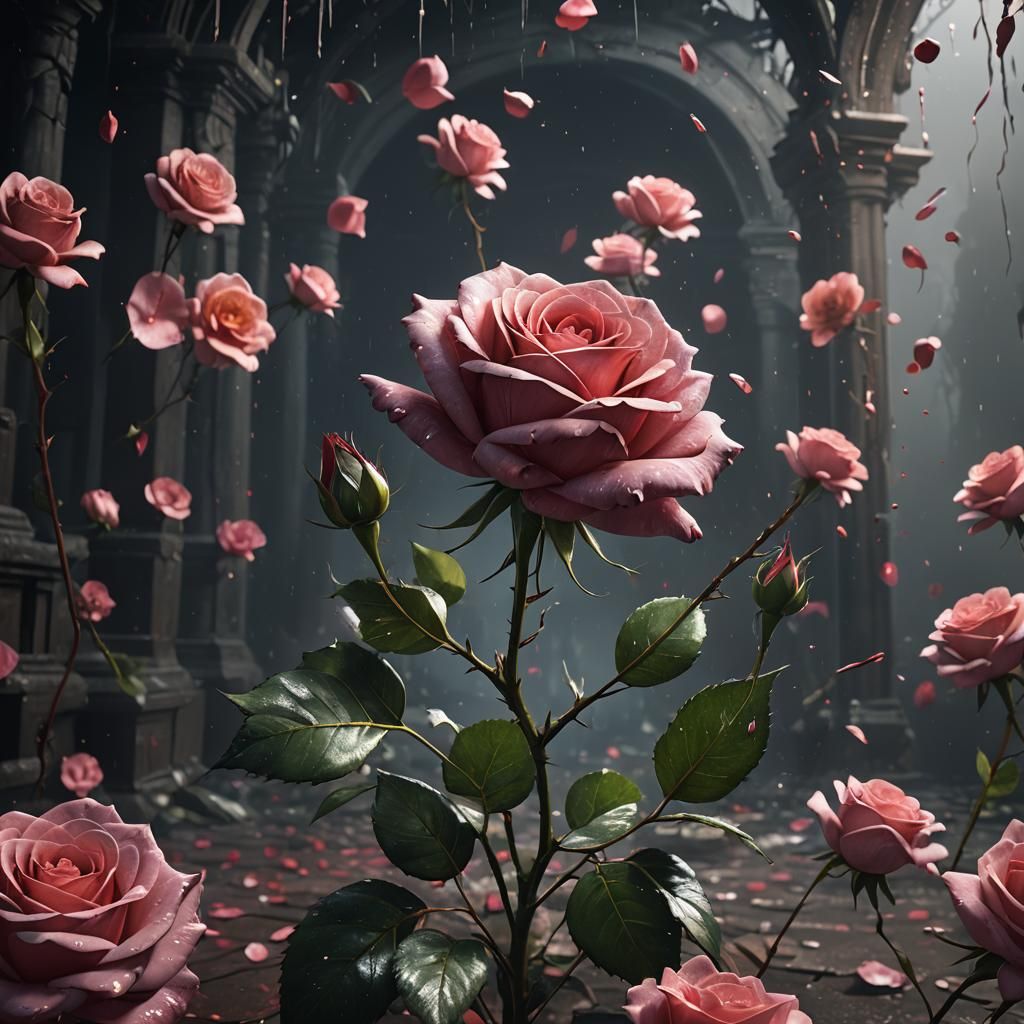 Rose Petals Falling: Detailed Matte Painting