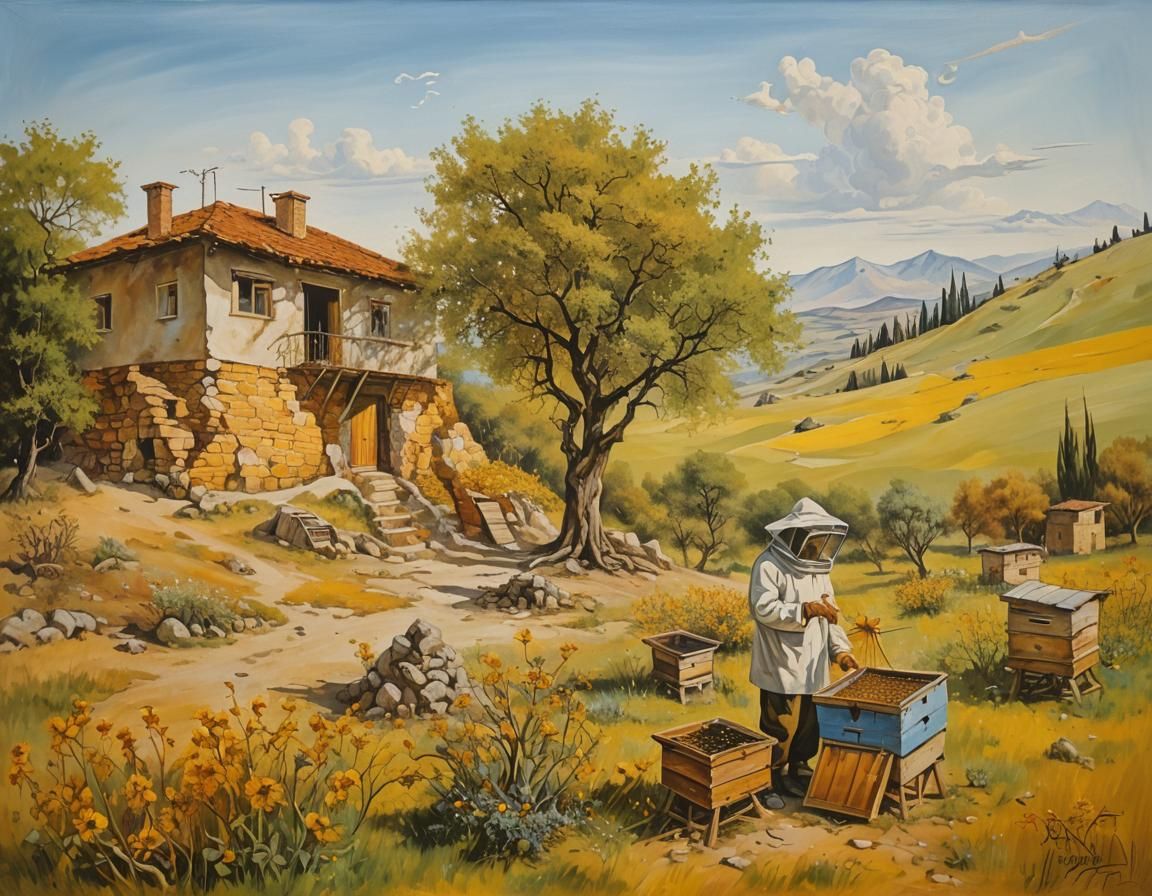 Surreal Bulgarian House in Melting Oil Canvas