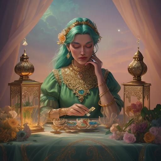 Ornate Gold Sailboat in Jeweled Box, Digital Art