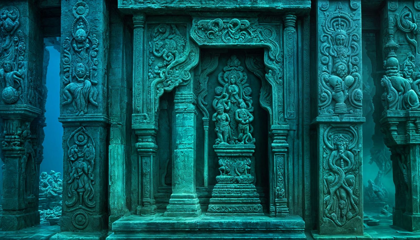 Underwater Indian Temple in Minimalist Style