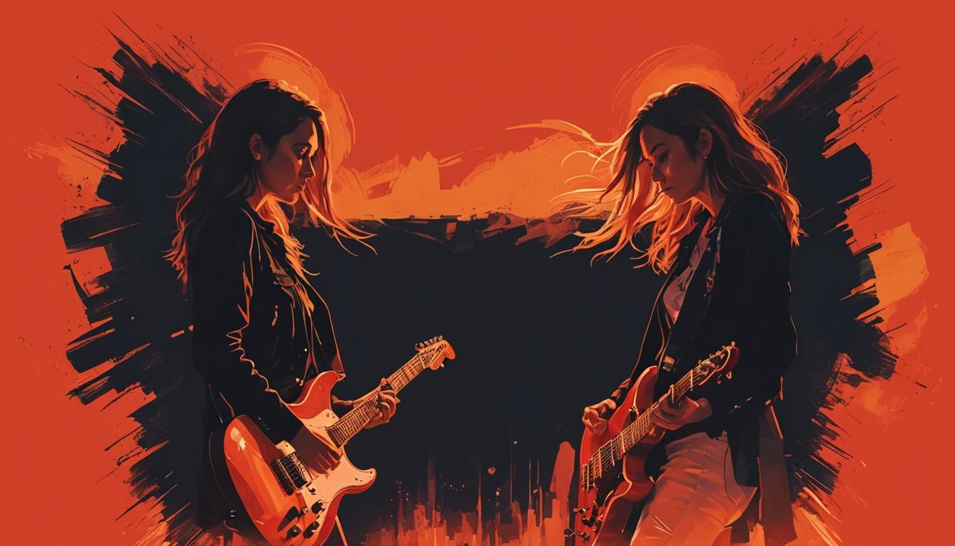 Dynamic Digital Art of Two Women Guitarists