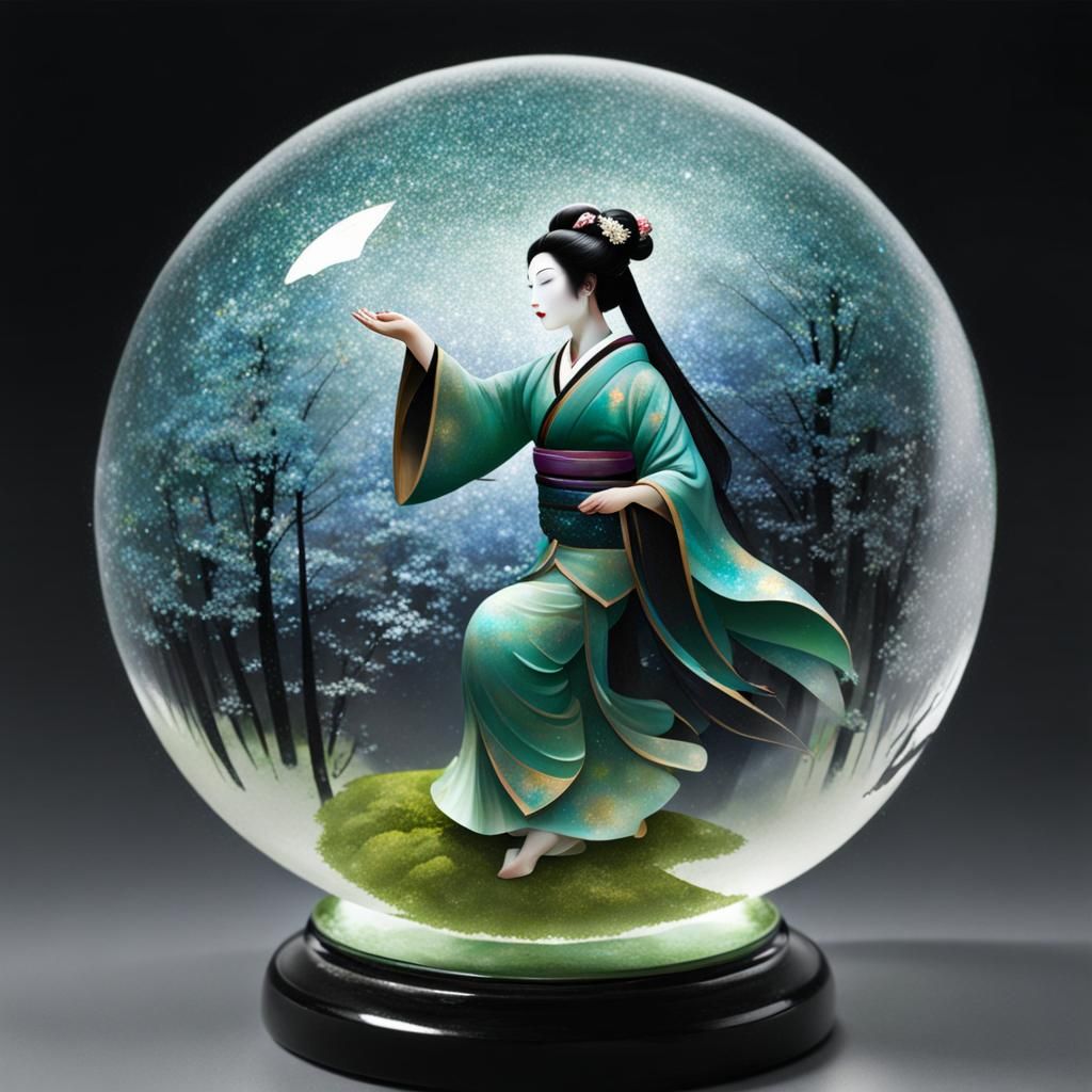Geisha in Glass Globe, Gauguin-Inspired