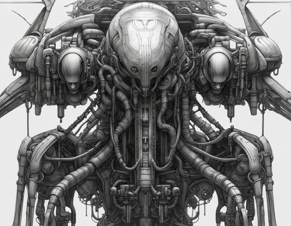 Futuristic Buzzard Concept Art in Sumi-e Style
