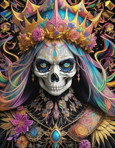 Skull King with Iridescent Wings in Surreal Fantasy Art