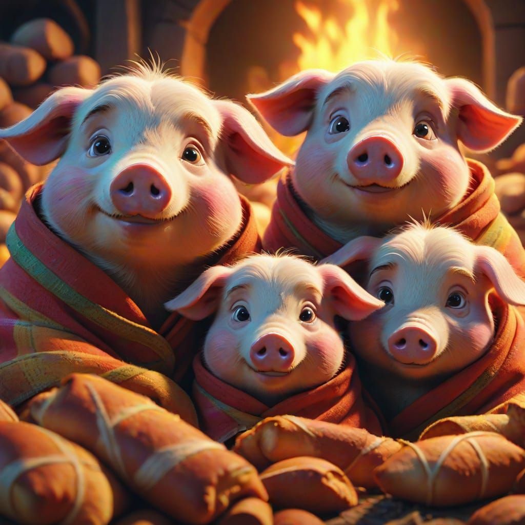 Vibrant Pigs in a Cozy Golden Blanket