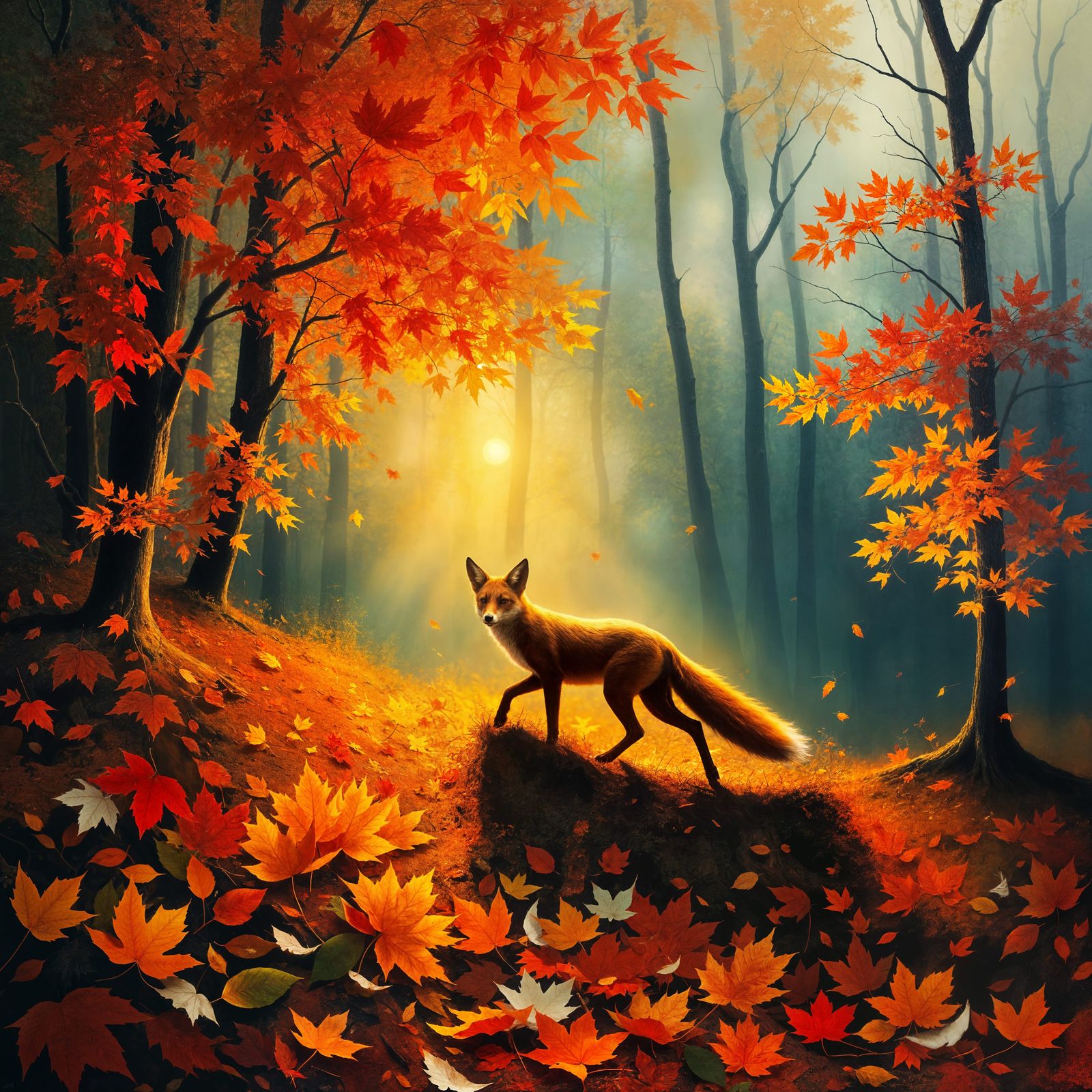 Surreal Autumn Forest at Twilight in Fauvist Style