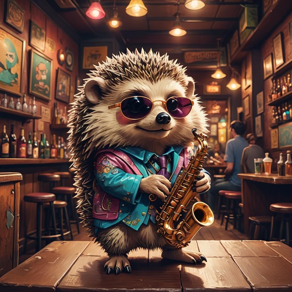 Chibi Hedgehog Jazz Saxophonist in New Orleans