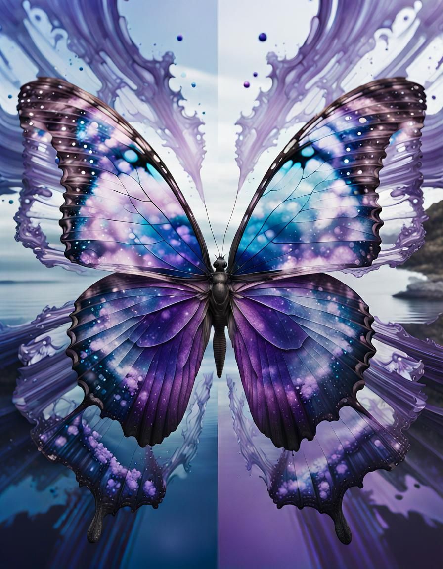 Ocean Butterfly: Hyperrealistic Digital Art in Holographic S...