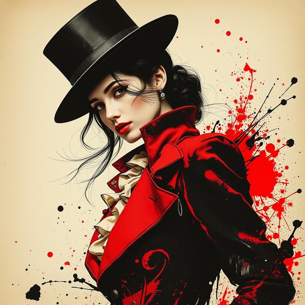 Ringmaster in Sepia Ink Splatter Style