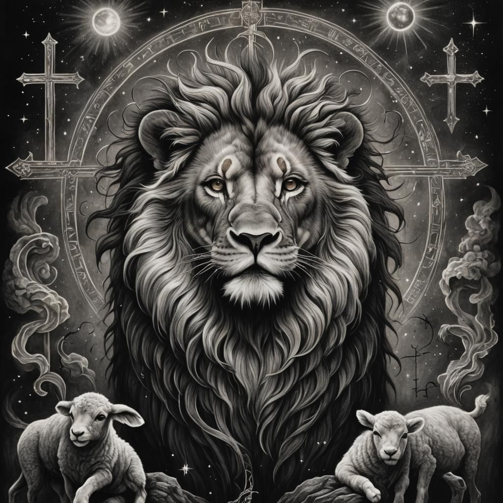 Lion Universe and Lamb: Charcoal Drawing