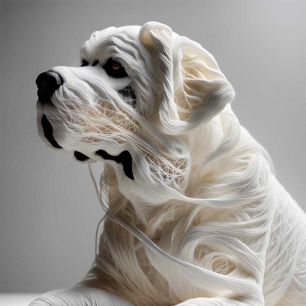 White String St. Bernard Dog Sculpture: Fiberscape Art