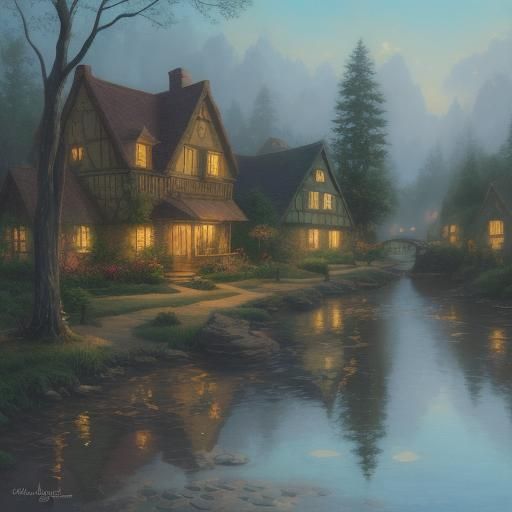 Surreal Giraffe Village in Warm, Golden Light