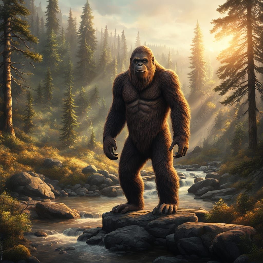 Bigfoot in Misty Forest: A Fantasy Art Piece