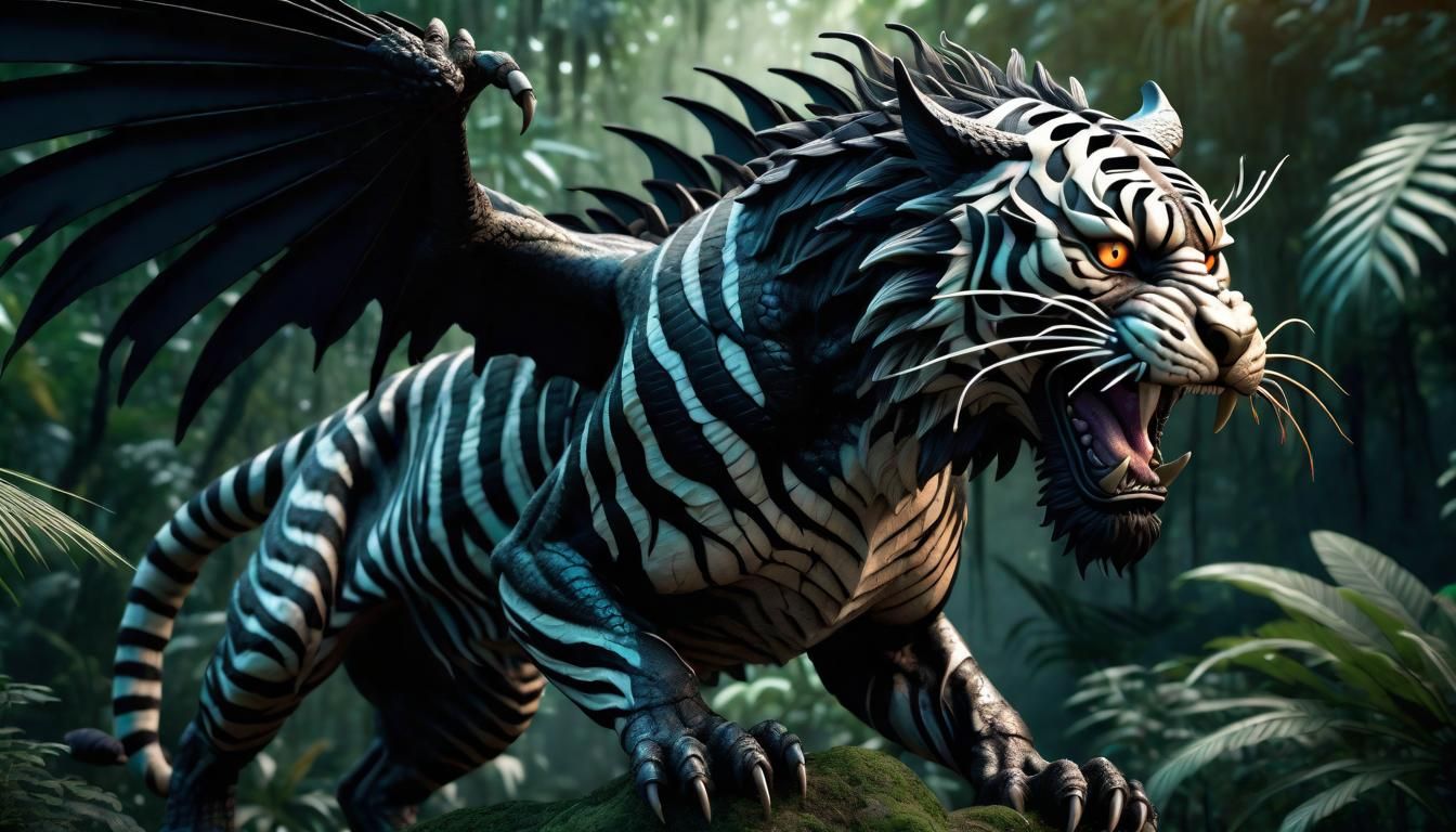 Fierce Tiger Dragon Hybrid in Jungle, Matte Painting