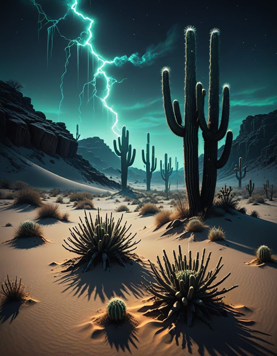 Ethereal Bioluminescent Desert in Dark Surrealism Style
