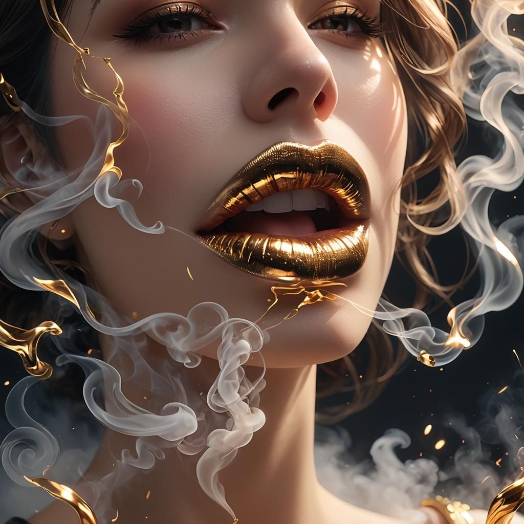 Female Lips Exhaling Smoke in 3D Anime Art