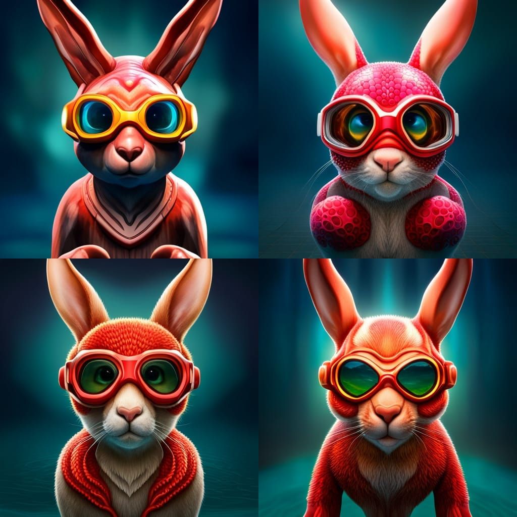 Dolphin Goggles on Rabbit: Surreal Pool Scene