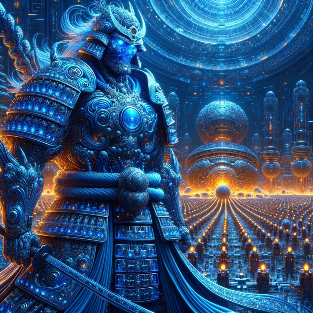 Cyborg Samurai in Cosmic Blue
