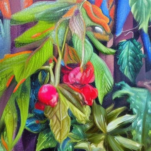 Surrealist Plants in Old Garage Oil Painting