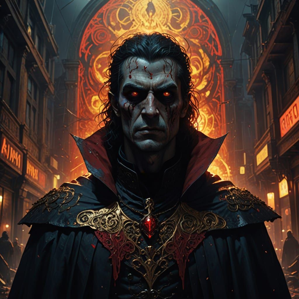 Majestic Vampire Confronts Divine Being in Apocalypse