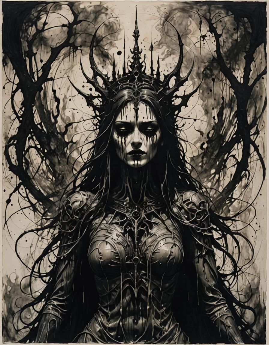 "Insane vile spiritual war rage, ominous toned, horror, ink drawing; ripping voids (shadows of time:1.2) soul backwards ...