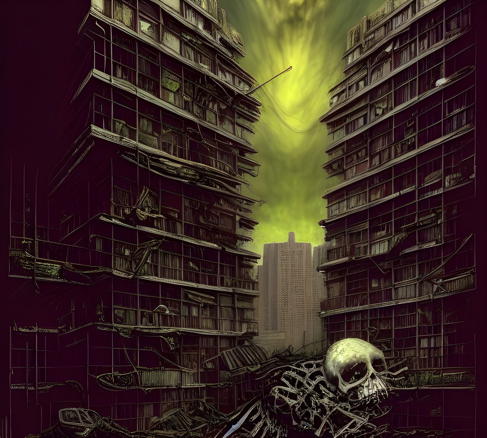 Dystopian Apartment Building in Crumbling Decay