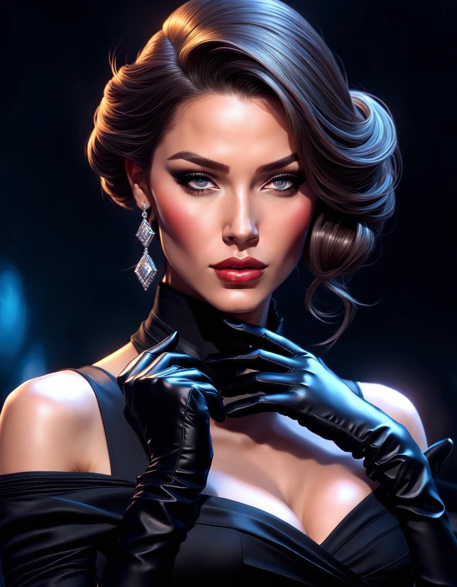 Woman in Black Dress: Hyperdetailed Art Portrait