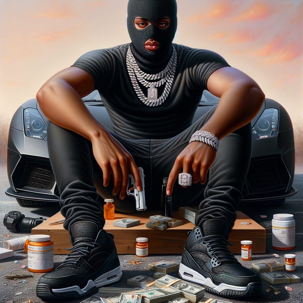 Diamond Studded Portrait of a Man on a Car