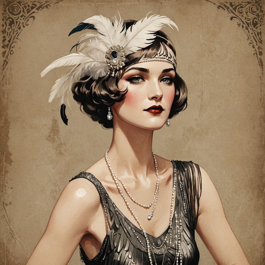 Flapper Girl Portrait with Feather in Hair