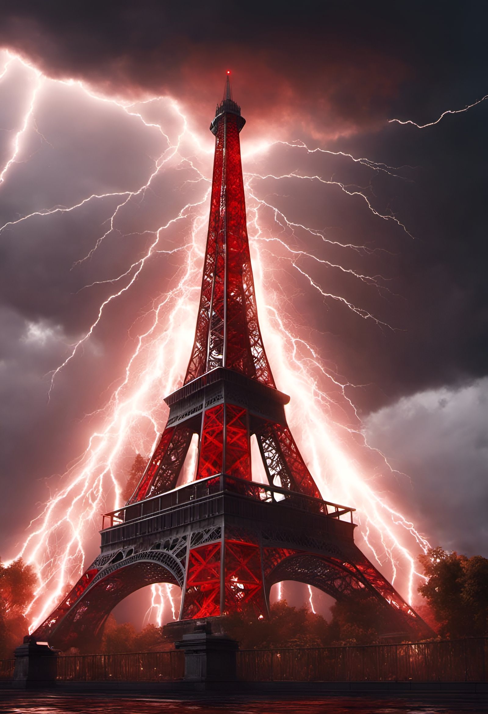 Eiffel Tower Tesla Coil in Apocalyptic Lightning Storm