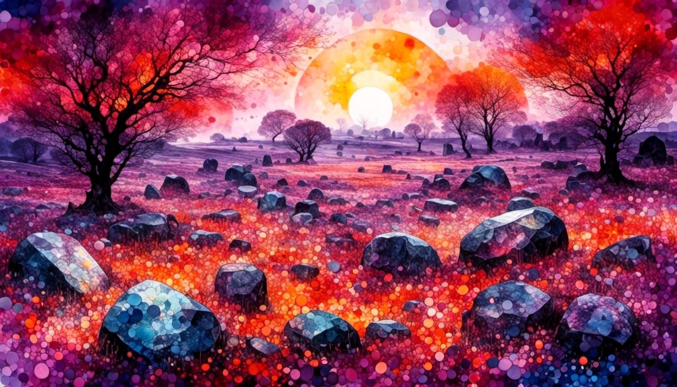 Megalithic Avebury Stone Circle in Abstract Watercolor