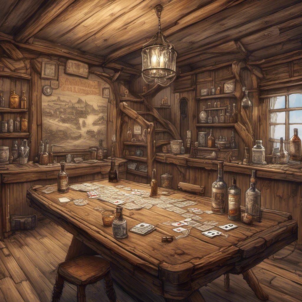 Old Western Saloon Table in Pencil Style