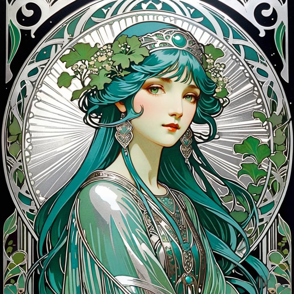 Silver Foil Art Nouveau Floral Blockprint