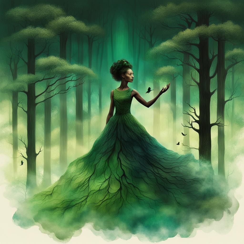 Mother Spirit in Forest with Ombre Dress